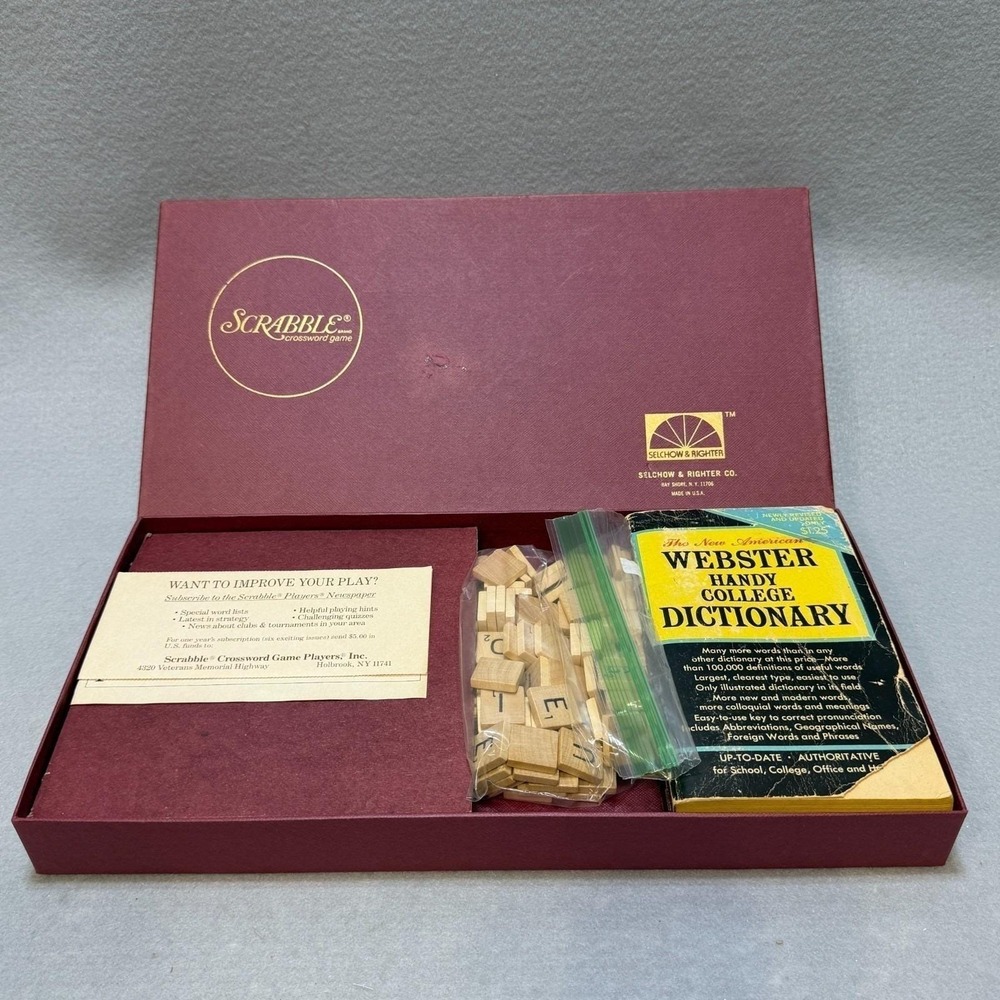 Vintage 1976 Scrabble Game Selclow & Righter Complete Wood Tiles and Dictionary